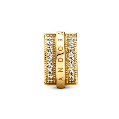 Charm Femme PANDORA CLIP LIGNES PAVÉ & LOGO SCINTILLANT Doré 14 Carats