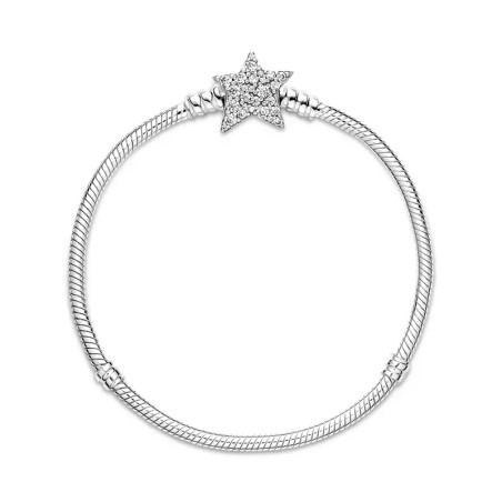 Bracelet femme pandora maille serpent 19cm fermoir étoile asymétrique argent 925/1000 – accueil