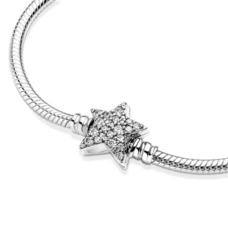 Bracelet femme pandora maille serpent 18cm fermoir étoile asymétrique argent 925/1000 – accueil