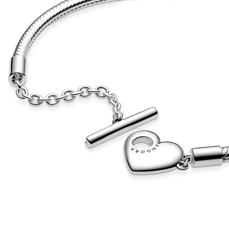 Bracelet femme pandora maille serpent 19 cm fermoir t cœur argent 925/1000 – accueil