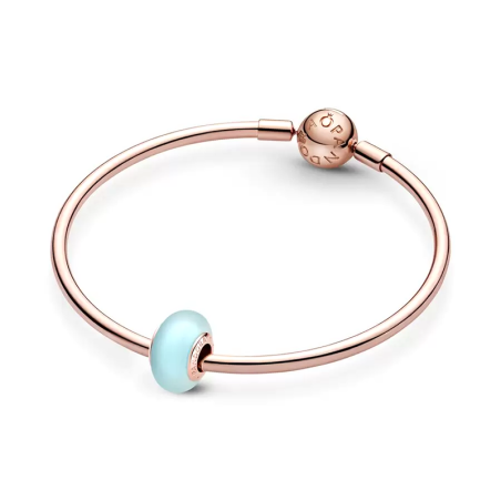 Charm femme pandora verre de murano bleu mat  doré rose 14 carats – charms