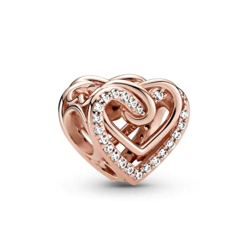 Charm Femme PANDORA CŒURS ENTRELACÉS SCINTILLANT Doré Rose 14 Carats
