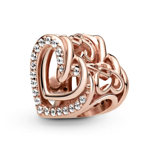 Charm Femme PANDORA CŒURS ENTRELACÉS SCINTILLANT Doré Rose 14 Carats
