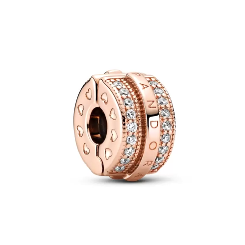 Charm Femme PANDORA CLIP LIGNES PAVÉ & LOGO SCINTILLANT Doré Rose 14 Carats