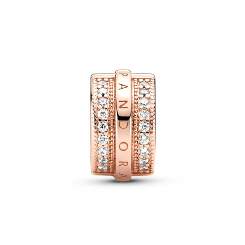 Charm Femme PANDORA CLIP LIGNES PAVÉ & LOGO SCINTILLANT Doré Rose 14 Carats