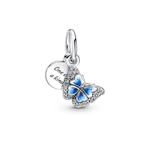 Charm Femme PANDORA PENDANT DOUBLE PAPILLON BLEU & CITATION Argent 925/1000