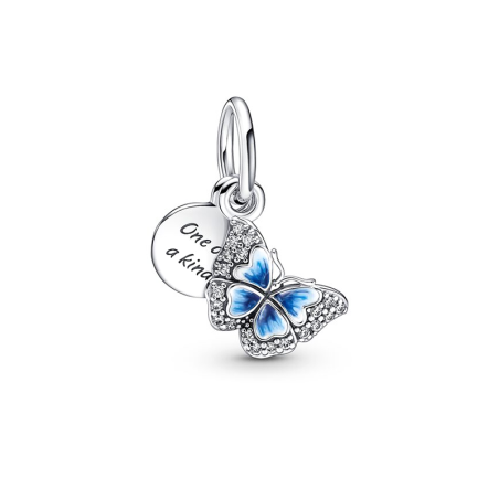 Charm femme pandora pendant double papillon bleu &amp; citation argent 925/1000 – charms