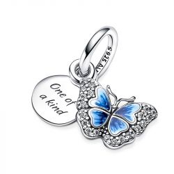 Charm femme pandora pendant double papillon bleu & citation argent 925/1000 - accueil - edora - 3