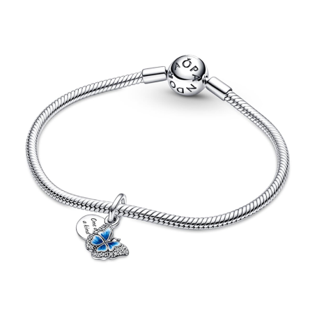 Charm femme pandora pendant double papillon bleu &amp; citation argent 925/1000 – charms