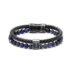 Bracelet homme rochet rebel cuir noir - bracelets-homme - edora - 0