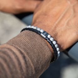 Bracelet homme rochet karma cuir noir - bracelets-homme - edora - 2