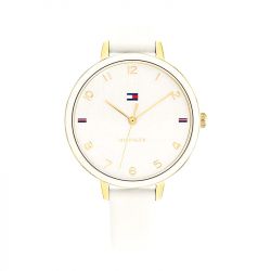 Montre femme tommy hilfiger florence cuir blanc - analogiques - edora - 0
