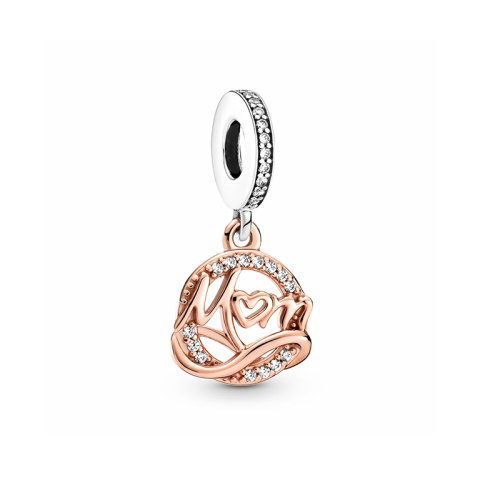 Charm Femme PANDORA PENDANT MUM (MAMAN) BICOLORE Argent 925/1000 et Doré Rose 14 Carats