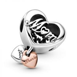 Charm femme pandora cŒur thank you mum argent 925/1000 et doré rose 14 carats - charms - edora - 4