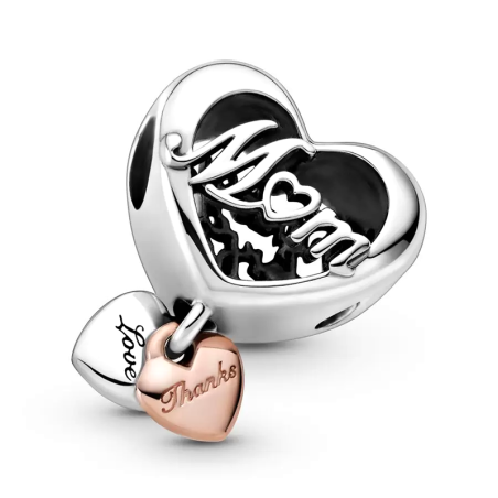 Charm femme pandora cœur thank you mum argent 925/1000 et doré rose 14 carats – charms