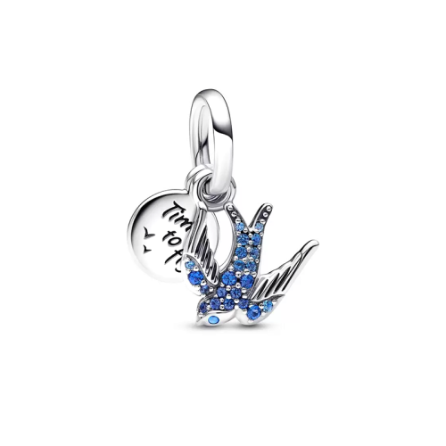 Charm Femme PANDORA PENDANT DOUBLE HIRONDELLE SCINTILLANTE & CITATION Argent 925/1000
