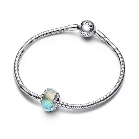 Charm femme pandora verre de murano multicolore &amp; plume courbe argent 925/1000 – charms