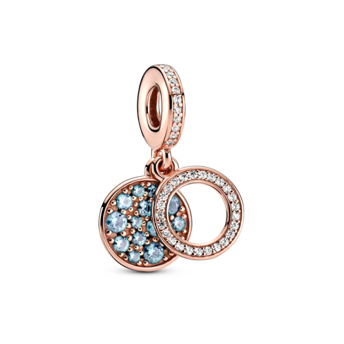 Charm Femme PANDORA PENDANT DOUBLE DISQUE BLEU CLAIR SCINTILLANT Doré Rose 14 Carats