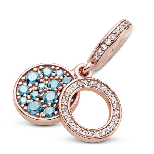 Charm Femme PANDORA PENDANT DOUBLE DISQUE BLEU CLAIR SCINTILLANT Doré Rose 14 Carats