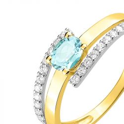 Bague femme edora or 375/1000 bicolore aigue-marine et oxyde de zirconium - bagues-femmes - edora - 1