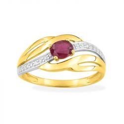 Bague femme edora or 375/1000 bicolore rubis diamant - bagues-femmes - edora - 0