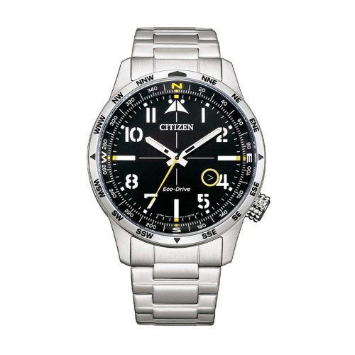 Montre Homme Quartz Solaire CITIZEN PILOTS 3 HANDS ECO-DRIVE Acier Argenté