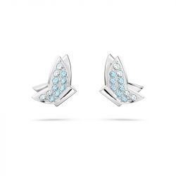 Boucles d'oreilles femme clous swarovski lilia papillon bleu métal rhodié blanc - puces - edora - 0