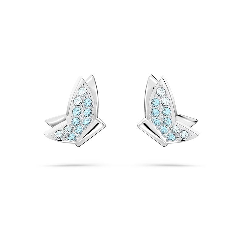 Boucles d'oreilles femme clous swarovski lilia papillon bleu métal rhodié blanc - puces - edora