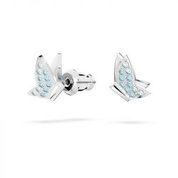 Boucles d'oreilles femme clous swarovski lilia papillon bleu métal rhodié blanc - puces - edora - 1