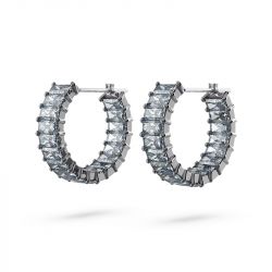 Boucles d'oreilles femme anneaux swarovski matrix métal plaqué ruthénium - boucles-d-oreilles-femme - edora - 0
