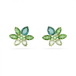 Boucles d'oreilles femme clous swarovski gema fleur vertes plaqué ton or - puces - edora - 0