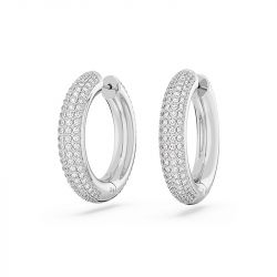 Boucles d'oreilles femme anneaux swarovski dextera medium métal rhodié blanc - boucles-d-oreilles-femme - edora - 0