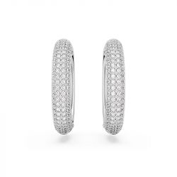 Boucles d'oreilles femme anneaux swarovski dextera medium métal rhodié blanc - boucles-d-oreilles-femme - edora - 2