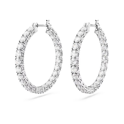 Boucles d'Oreilles Femme Anneaux SWAROVSKI MATRIX Métal Rhodié Blanc