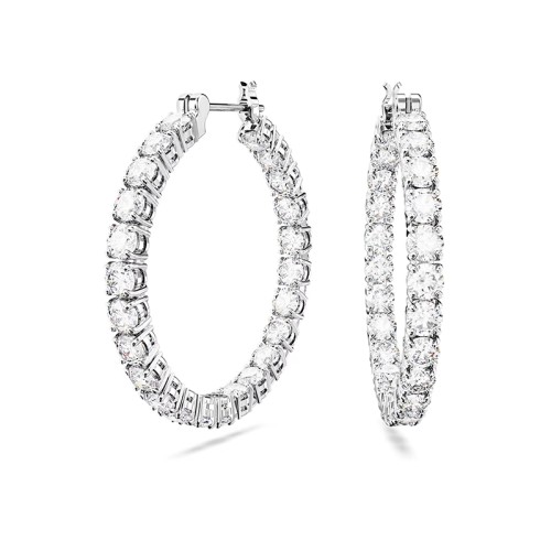 Boucles d'Oreilles Femme Anneaux SWAROVSKI MATRIX Métal Rhodié Blanc