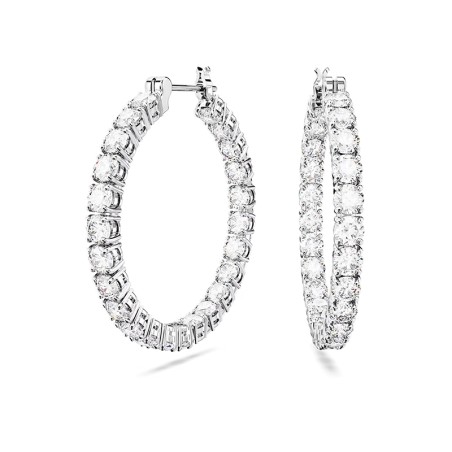 Boucles d'Oreilles Femme Anneaux SWAROVSKI MATRIX Métal Rhodié Blanc