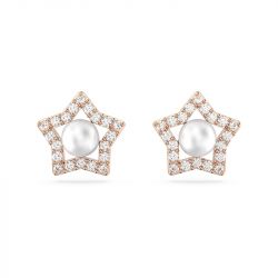 Boucles d'oreilles femme clous swarovski stella plaqué ton or rose - puces - edora - 0