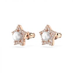 Boucles d'oreilles femme clous swarovski stella plaqué ton or rose - puces - edora - 1