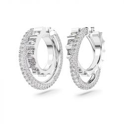 Boucles d'oreilles femme anneaux swarovski rota métal rhodié blanc - boucles-d-oreilles-femme - edora - 0