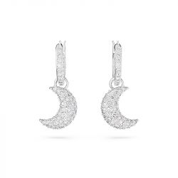 Boucles d'oreilles femme pendantes swarovski luna métal rhodié blanc - pendantes - edora - 0