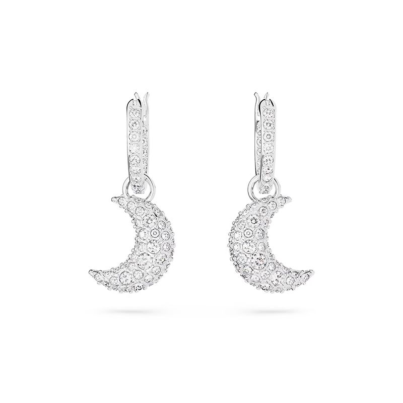 Boucles d'oreilles femme pendantes swarovski luna métal rhodié blanc - pendantes - edora