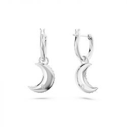 Boucles d'oreilles femme pendantes swarovski luna métal rhodié blanc - pendantes - edora - 2