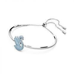 Bracelet femme jonc swarovski iconic swan bleu métal rhodié blanc - joncs - edora - 1