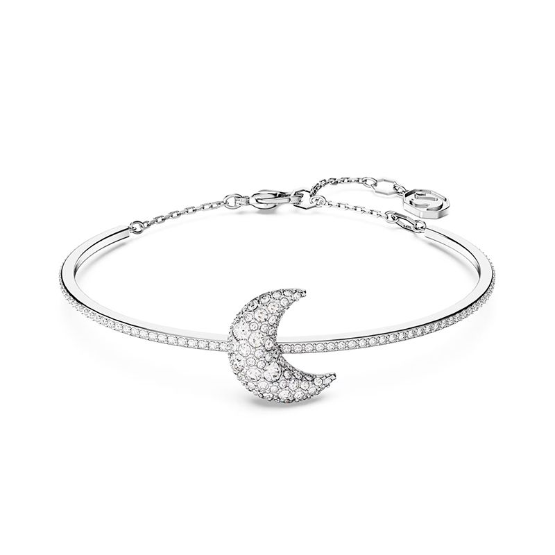 Bracelet femme jonc swarovski luna métal rhodié blanc - joncs - edora