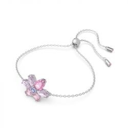 Bracelet femme swarovski gema fleur rose métal rhodié blanc - bracelets-femme - edora - 1