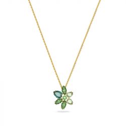 Collier femme swarovski gema fleur vertes plaqué ton or - colliers-femme - edora - 0