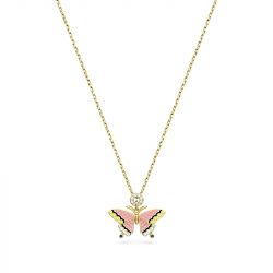 Collier femme swarovski idyllia papillon rose plaqué ton or - colliers-femme - edora - 0