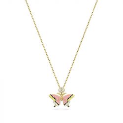 Collier femme swarovski idyllia papillon rose plaqué ton or - colliers-femme - edora - 0