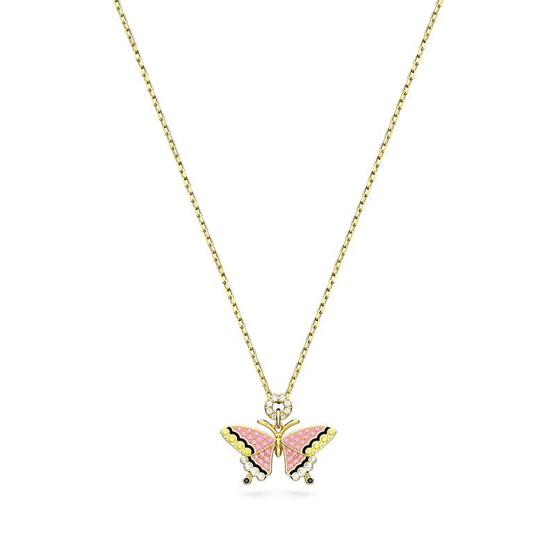 Collier femme swarovski idyllia papillon rose plaqué ton or - colliers-femme - edora