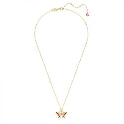 Collier femme swarovski idyllia papillon rose plaqué ton or - colliers-femme - edora - 1